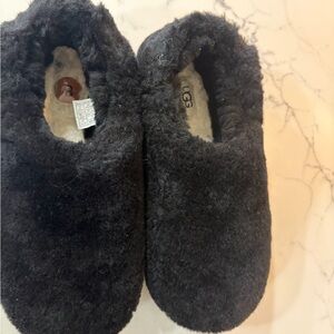 UGG Black Fuzzy Shearling Slip-Ons